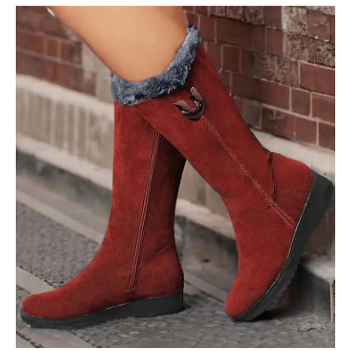 Vegan Leather Mid-Tube Boots for Women – Plush Lined & Non-Slip