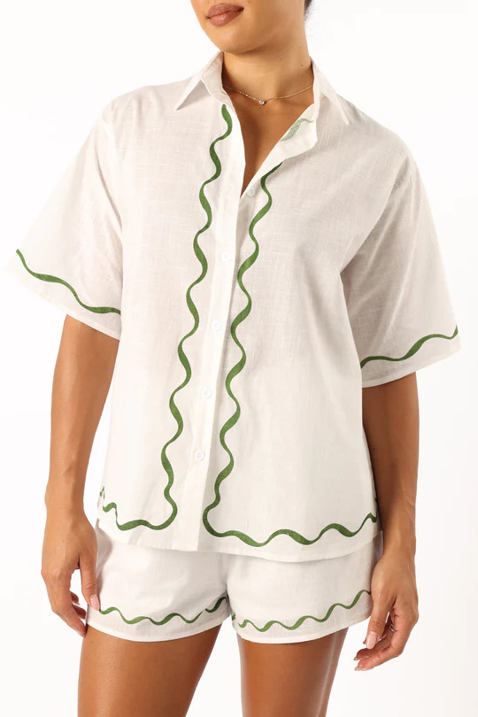 Two-Piece Co-ord Set with Sun-Print Shirt and Matching Shorts, Cotton-Linen Blend