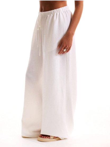 Linen Drawstring Trousers with Relaxed Wide-Leg Fit and Elastic Waistband