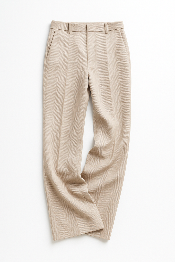 Trousers in Wool Blend, Straight-Leg High-Waist Fit, Non-Stretch, Camel