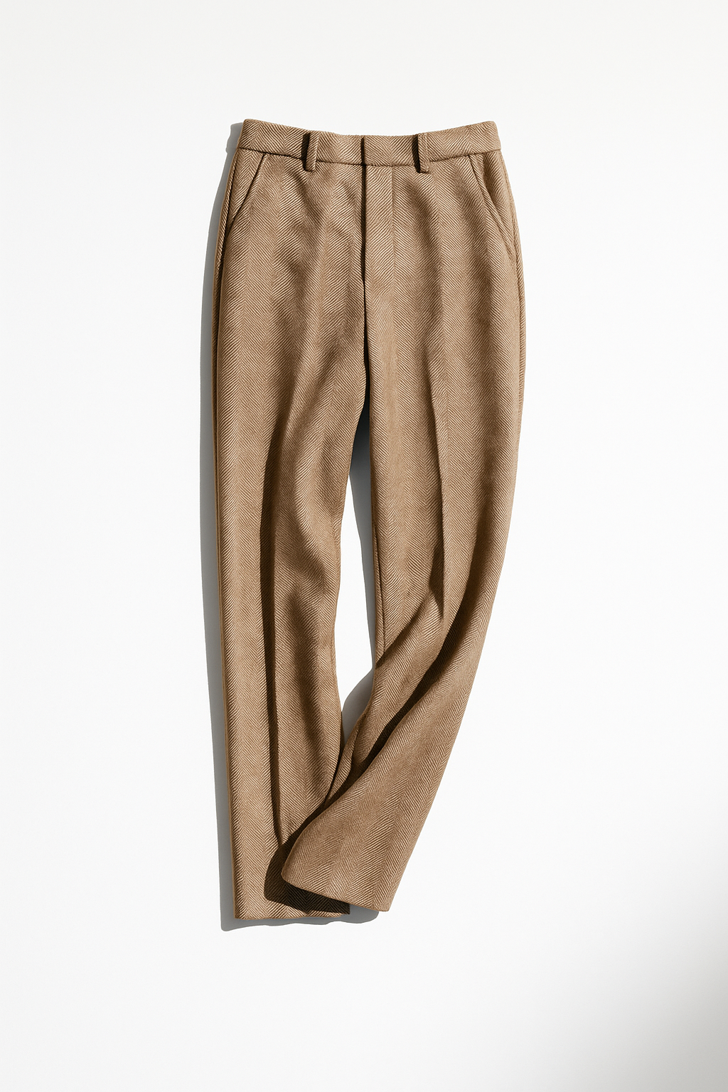 Trousers in Wool Blend, Straight-Leg High-Waist Fit, Non-Stretch, Camel