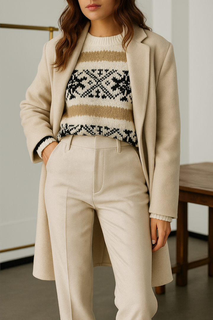 Trousers in Wool Blend, Straight-Leg High-Waist Fit, Non-Stretch, Camel
